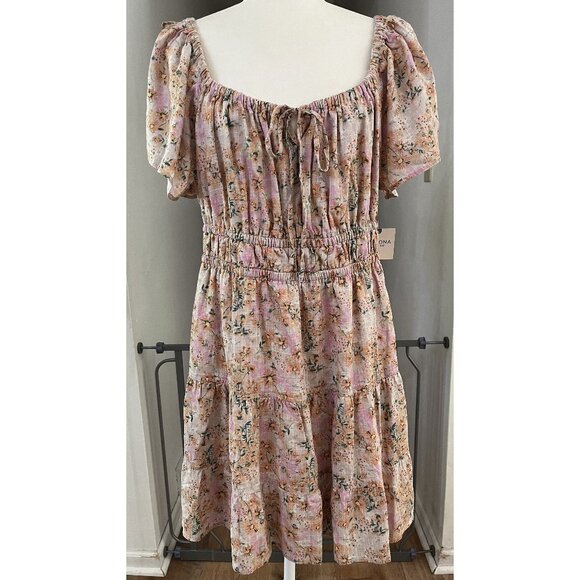 NWT Arizona Jean Co Floral Print Dress XXL Cotton Rayon Blend Short Sleeve - Picture 1 of 5